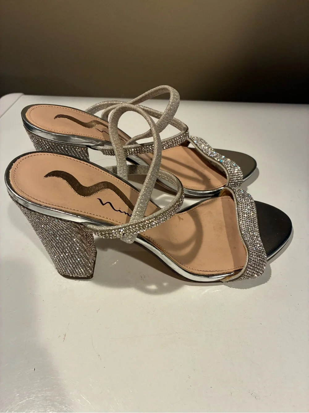 Nina Silver Rhinestone Strappy Heeled Sandals